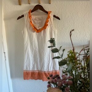 2000s white & orange summer dress, Medium.